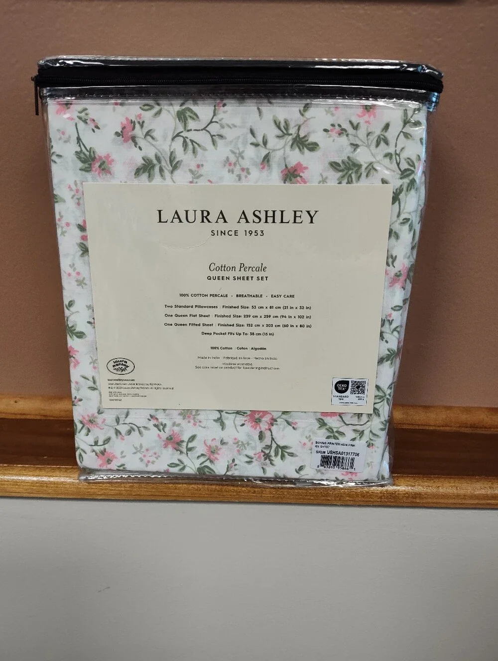 NWT! Laura Ashley Kate Pink Floral Queen Size Sheet Set 100% Cotton